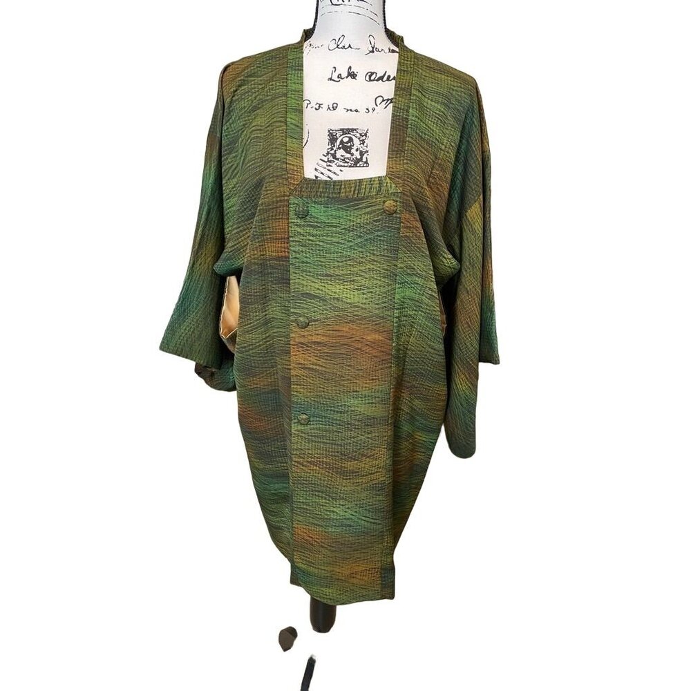 Vintage Green Silk Haori Jacket Japanese Kimono C… - image 4